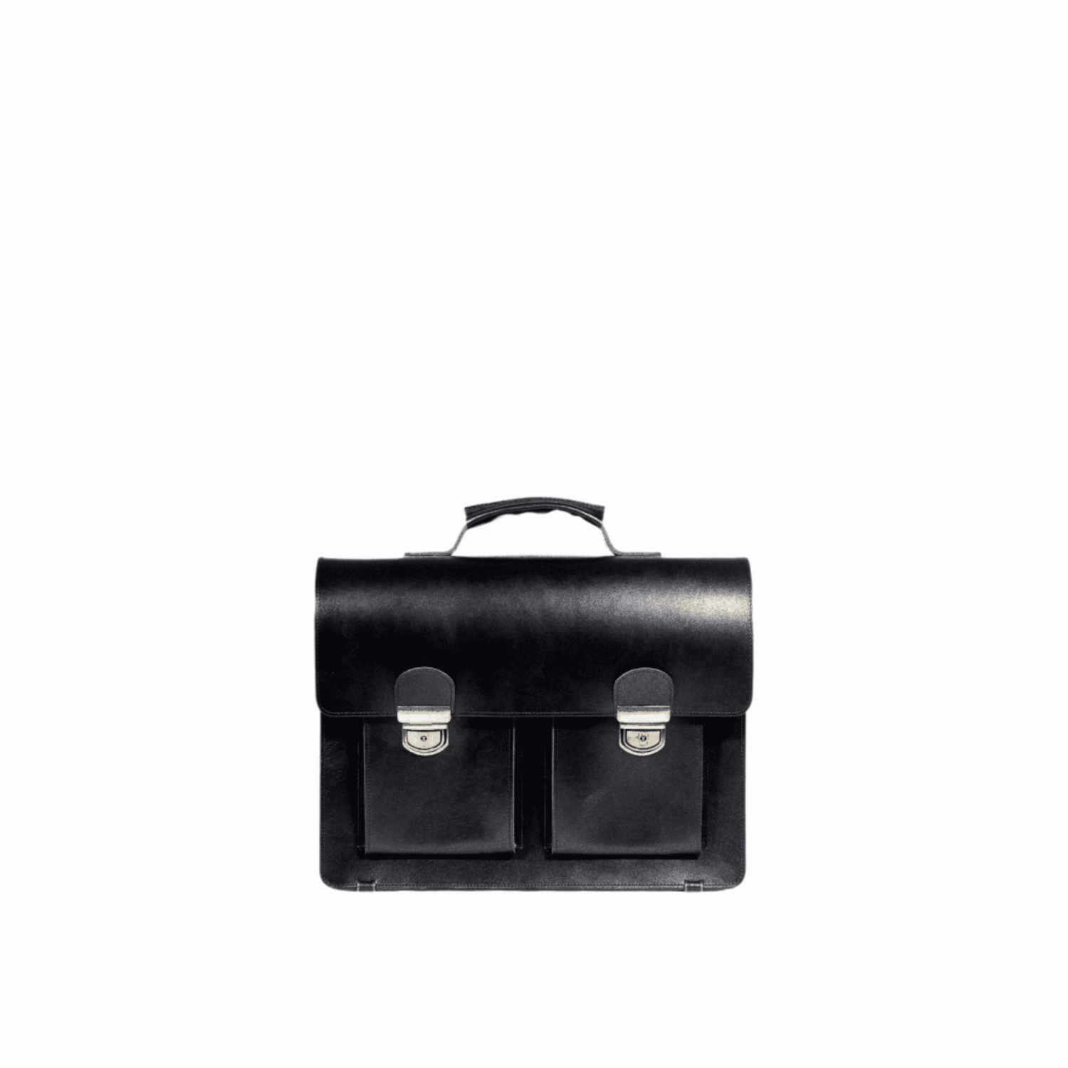 Sleek black leather briefcase available on USMIH Grid, a modern shop for European brands. Pay with card, Bitcoin, or altcoin.