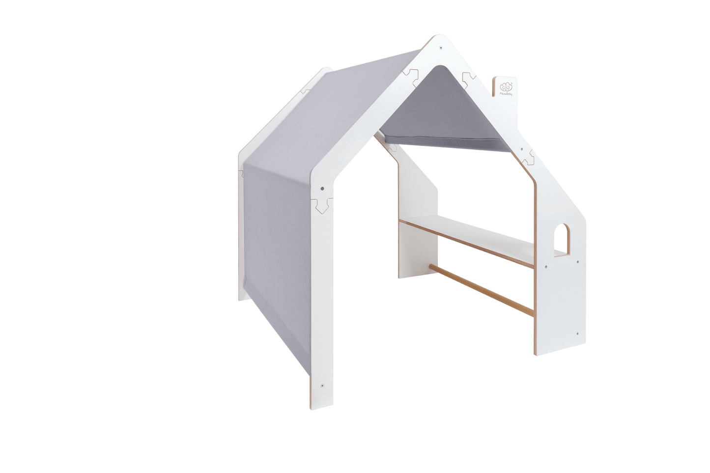 MeowBaby White Wooden House for Kids with Blue Roof, premium gift for children, available on USMIH, buy online with crypto.