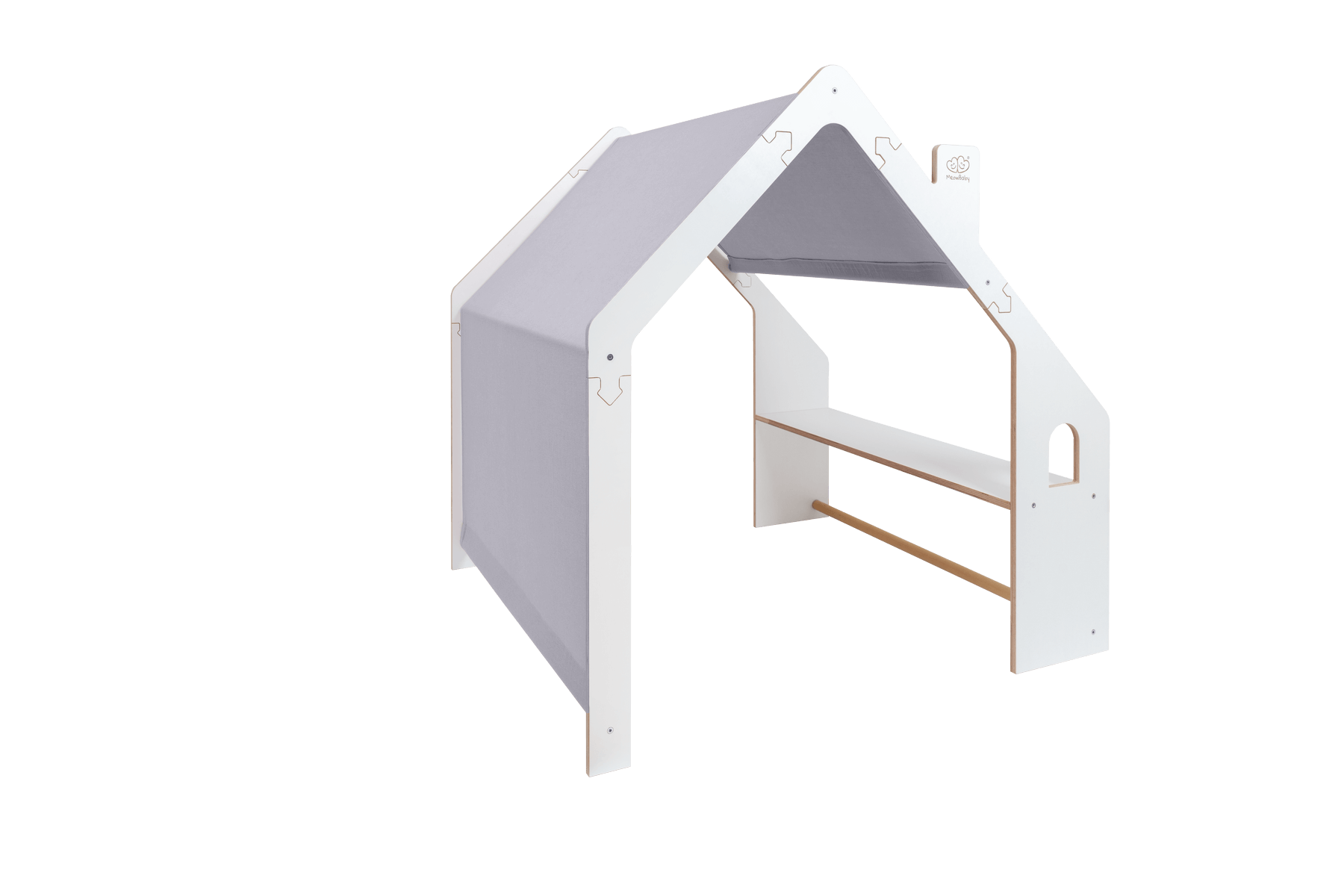 MeowBaby White Wooden House for Kids with Blue Roof, premium gift for children, available on USMIH, buy online with crypto.