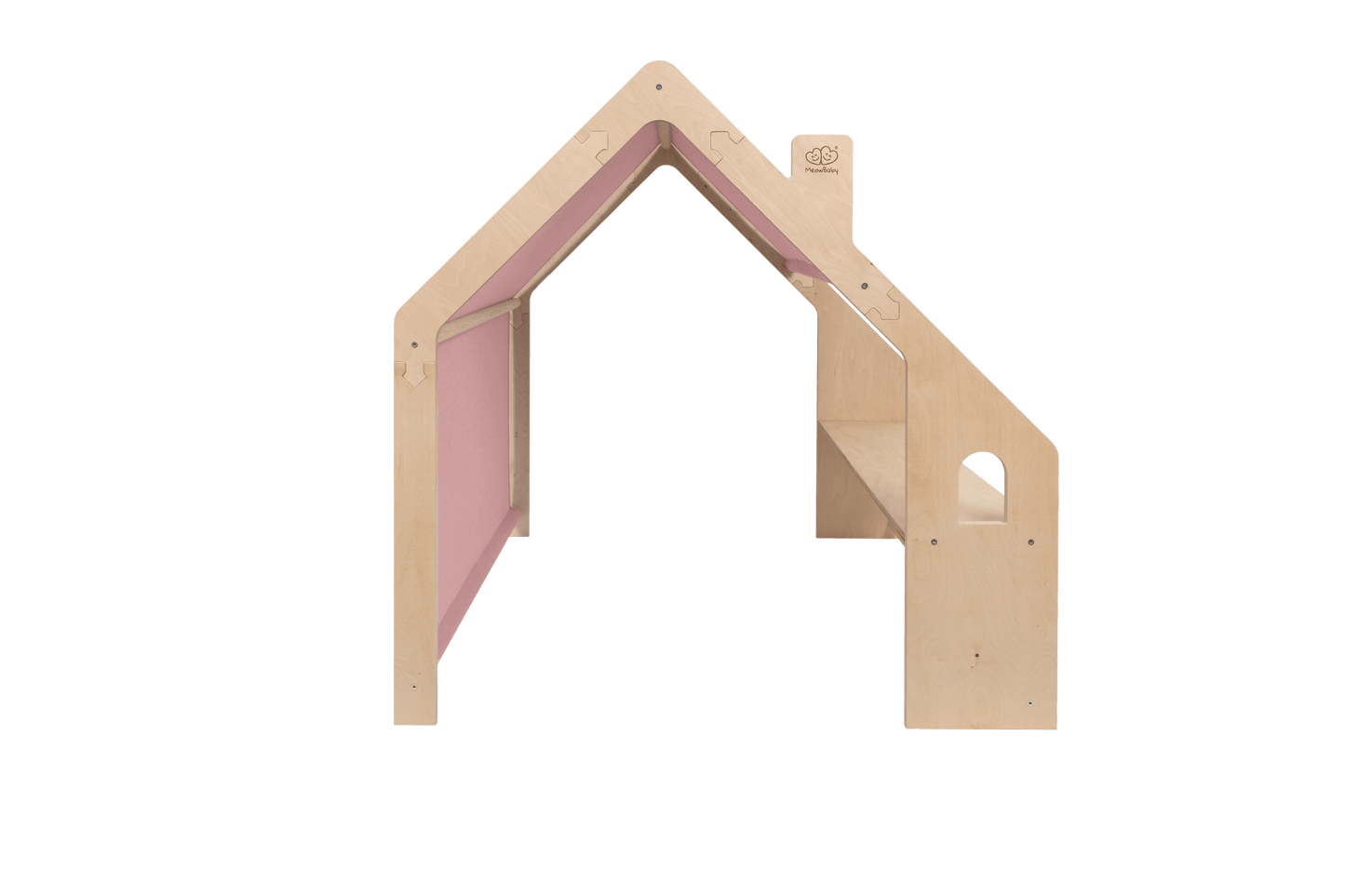 MeowBaby Natural Wooden House for Kids with Pink Roof, perfect for imaginative play and as a stylish gift from USMIH's exclusive collection.