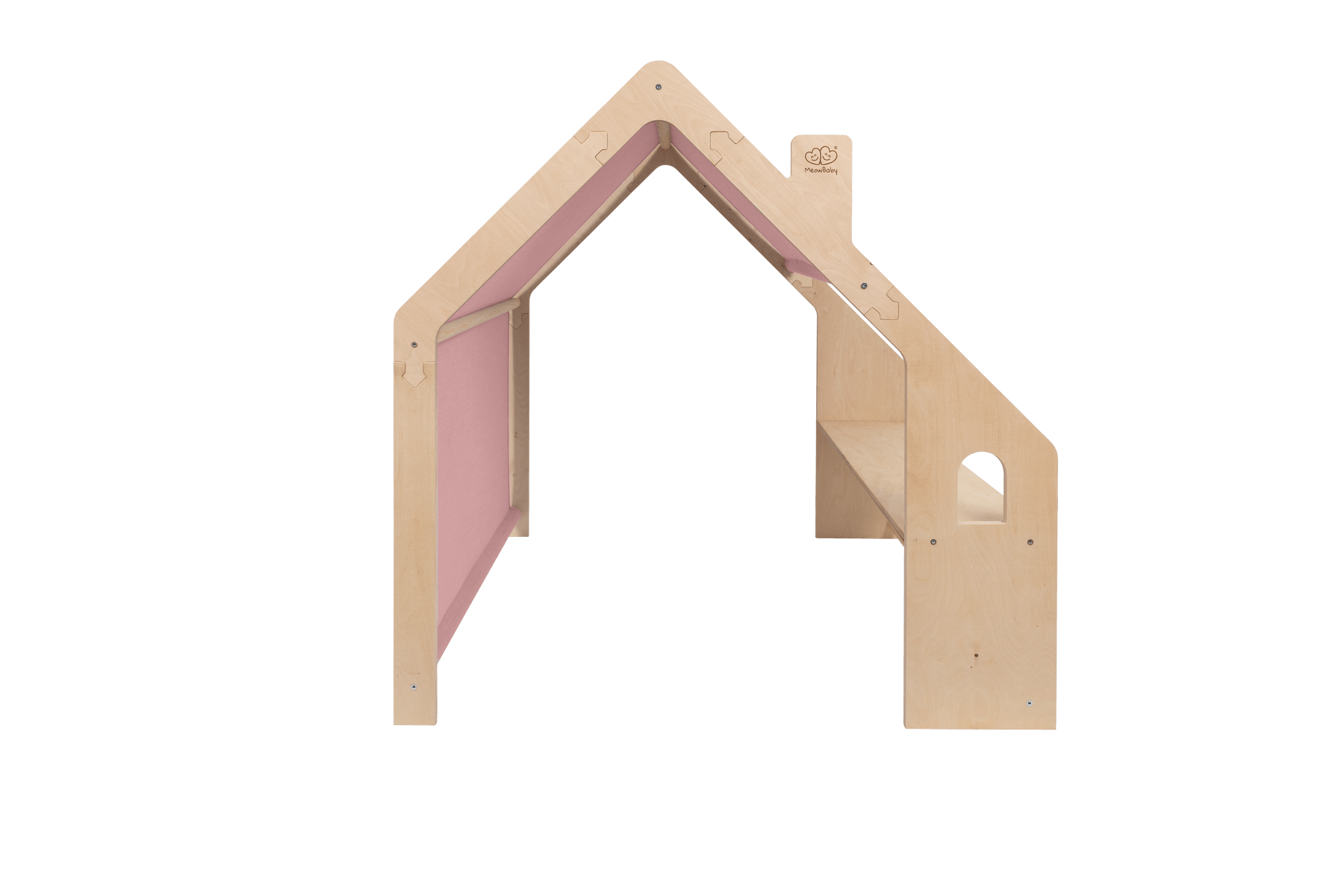 MeowBaby Natural Wooden House for Kids with Pink Roof, perfect for imaginative play and as a stylish gift from USMIH's exclusive collection.