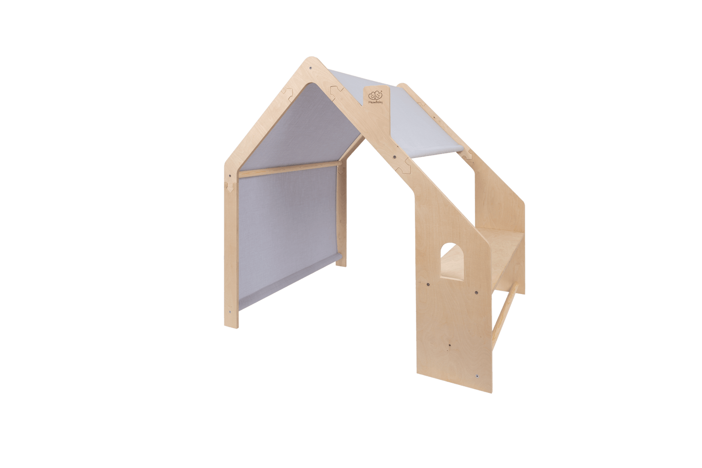 MeowBaby® Natural Wooden House for Kids with Blue Roof, a stylish and unique gift idea, available online at USMIH with crypto options.