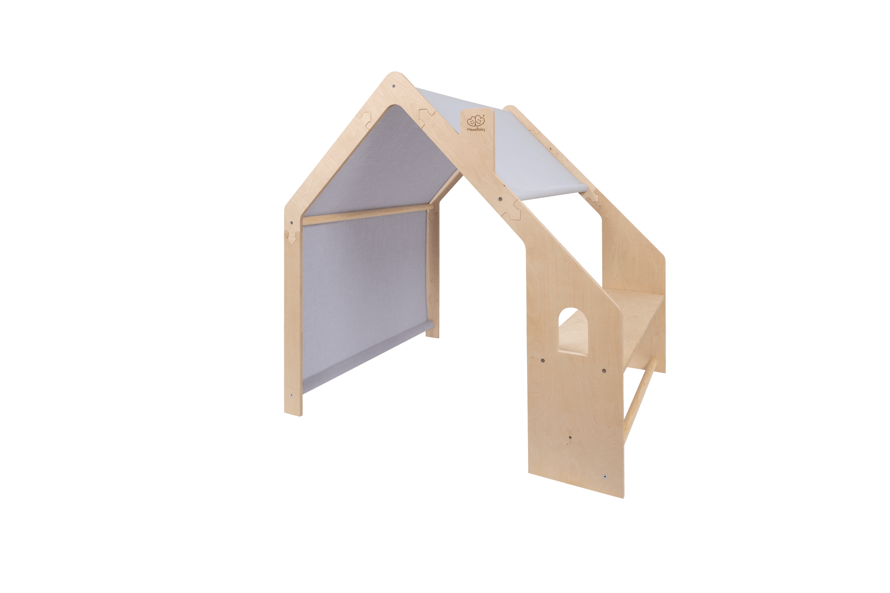 MeowBaby® Natural Wooden House for Kids with Blue Roof, a stylish and unique gift idea, available online at USMIH with crypto options.