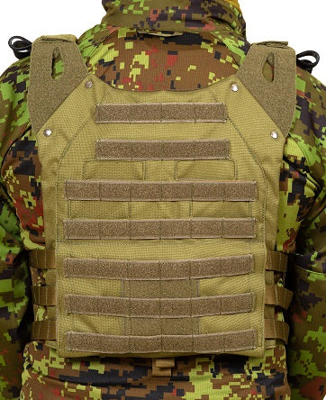 Military green Cordura plate carrier with MOLLE panels, available on USMIH Grid. Purchase with card, Bitcoin, or altcoin payments.