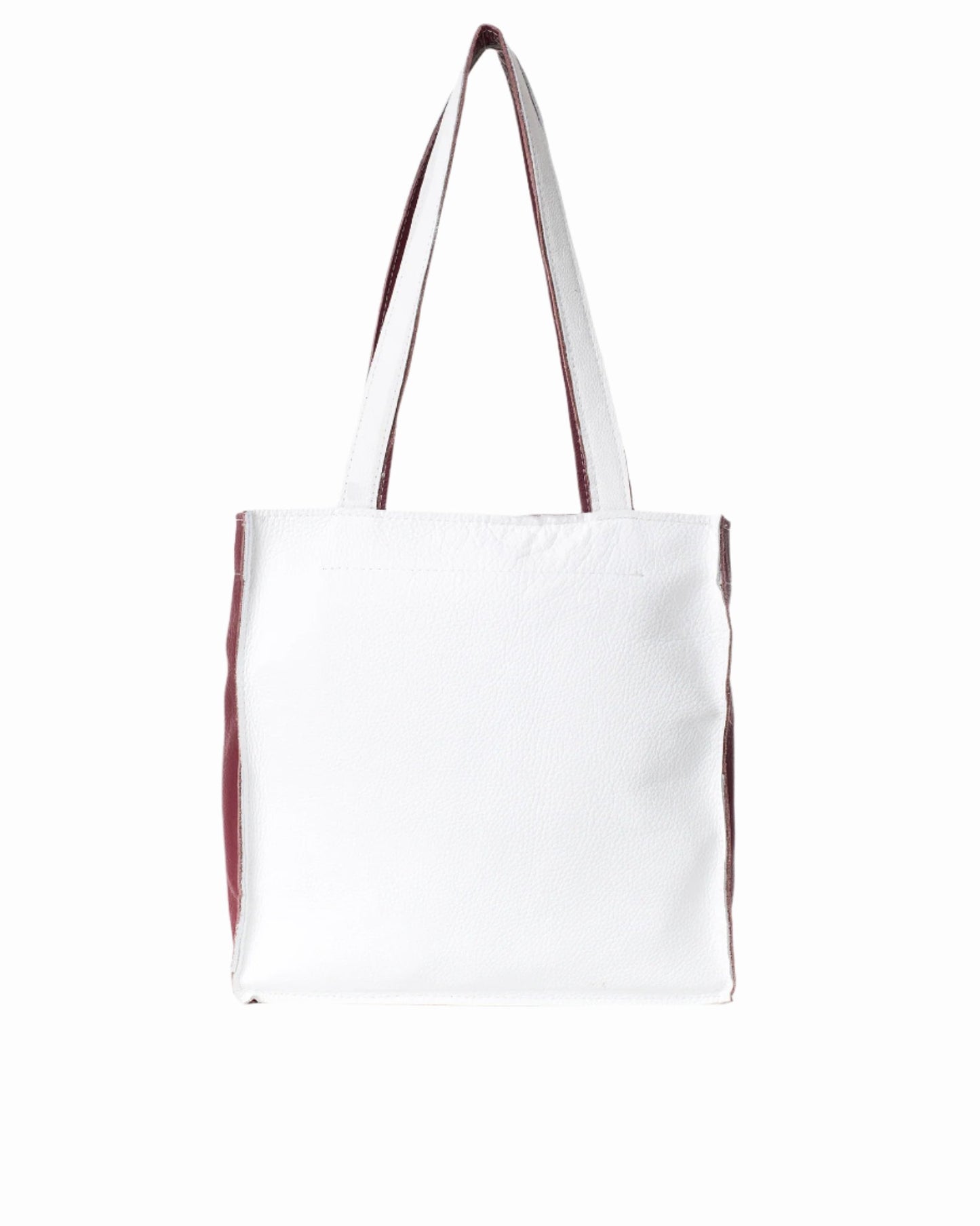 White Folk 2 leather tote bag/handbag made from high-quality leftover materials, featuring a large zipper pocket and handmade unique design.