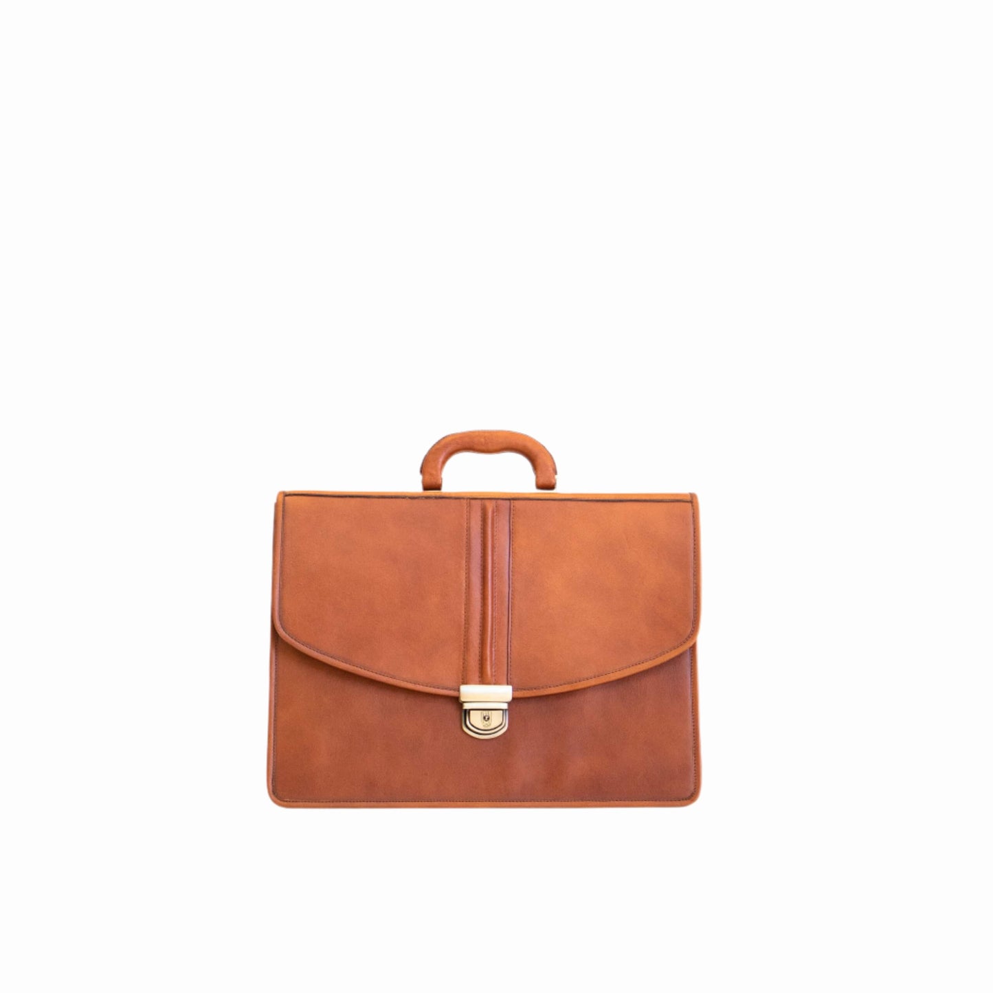 Genuine leather briefcase No. 99 in Cognac with dual compartments and A4-size zip pocket from Tartu, Estonia.