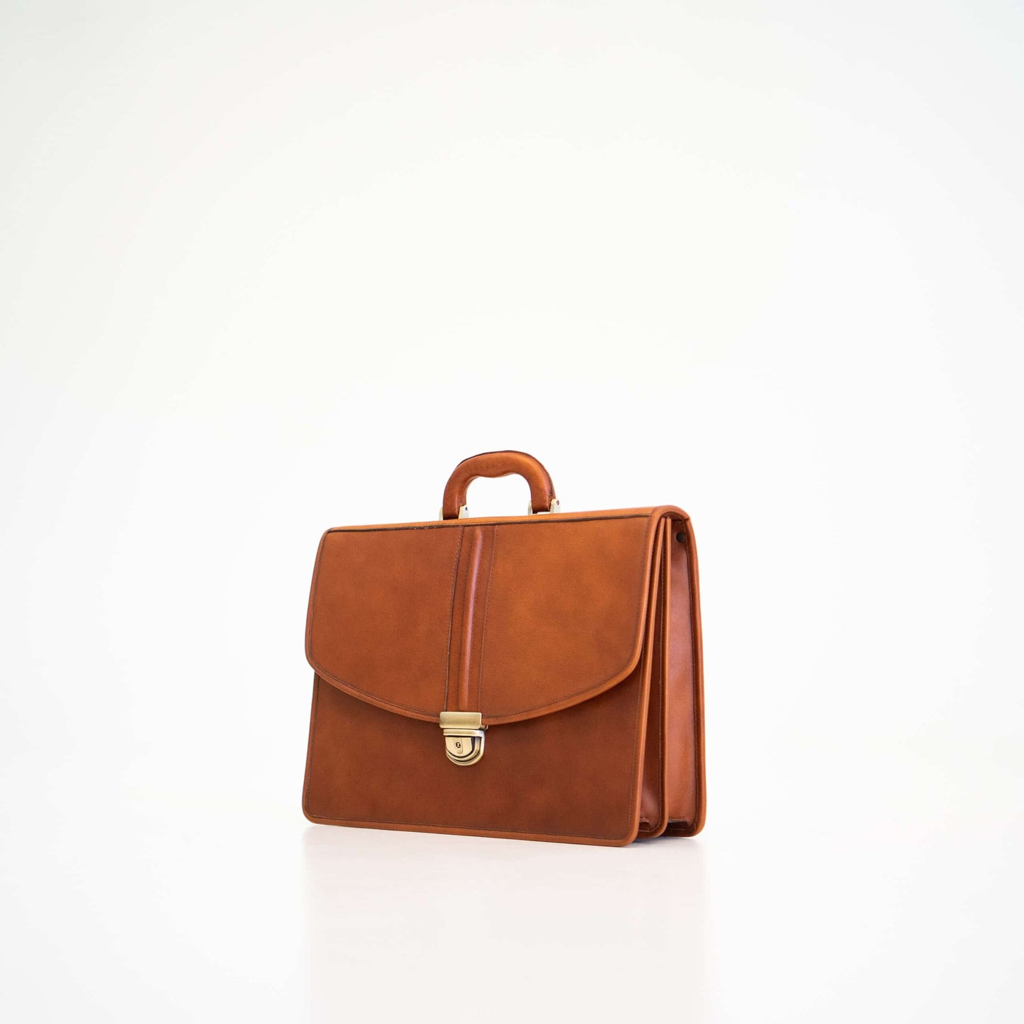 Cognac Leather Briefcase No. 99 with Dual Compartments and A4-Size Zip Pocket from Tartu, Estonia.