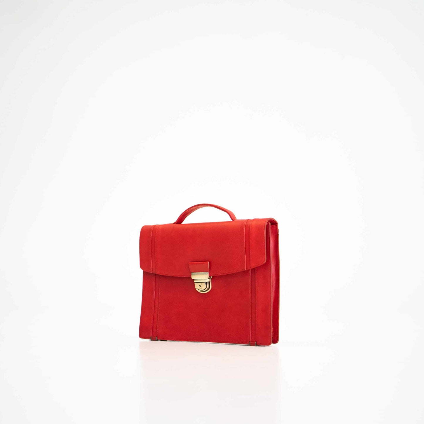 Red genuine leather briefcase No. 21, slim and lightweight design from Estonia, with a top handle and secure clasp.