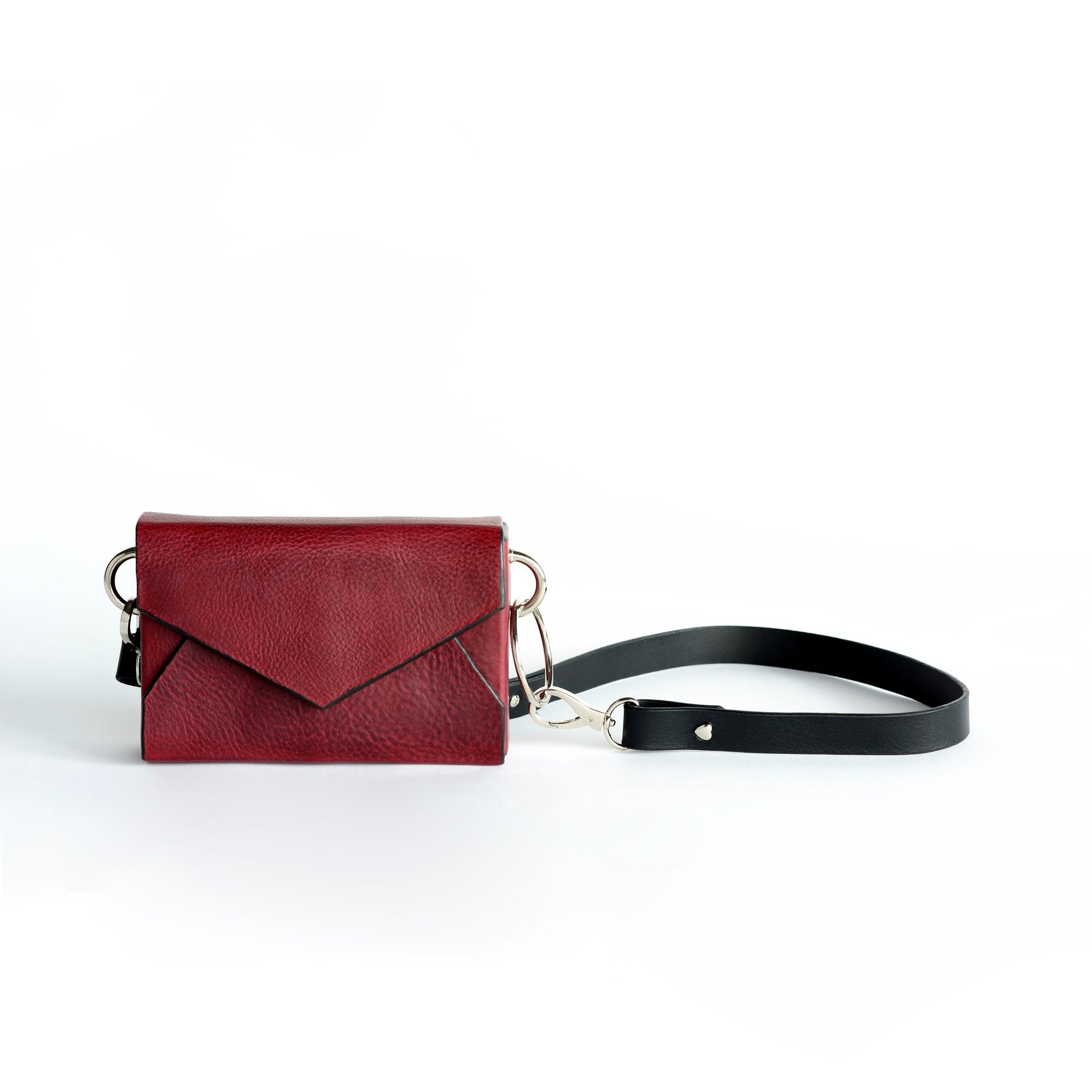 Handmade Burgundy Leather Envelope Bag with Adjustable Strap, Available on USMIH Grid, Buy with Card or Cryptocurrency