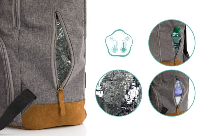 Fillikid Diaper Backpack Berlin thermal pockets feature, available on USMIH Grid with card and Bitcoin payments. Stylish baby essentials.