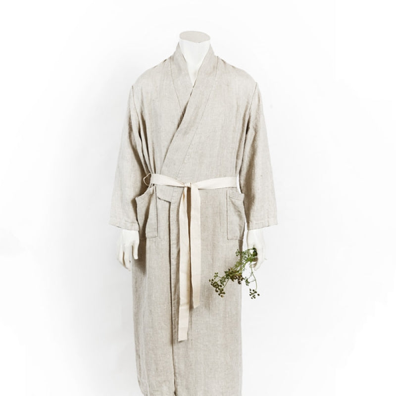 Linen bathrobe - Grey Fishbone