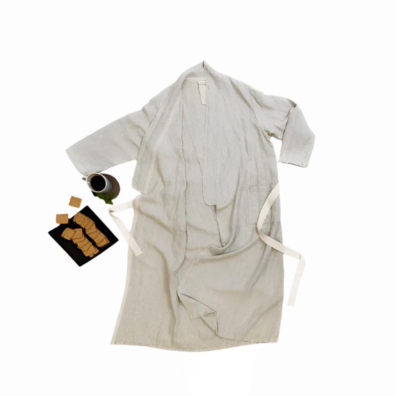 Linen bathrobe - Grey Fishbone