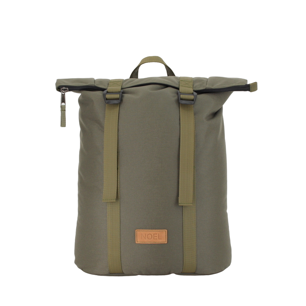 Khaki Zip Backpack with G-Hook, USMIH Grid Matrix Pro design, featuring padded straps and compartments for 17-inch laptops.