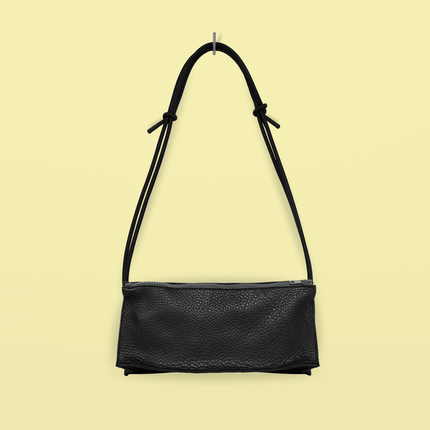 Handmade black leather bum bag with adjustable strap from USMIH Grid. Available for card, Bitcoin, and altcoin payments.