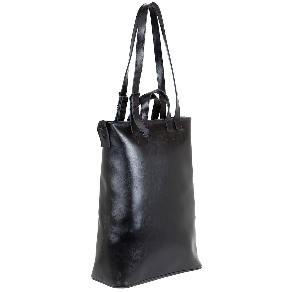 Structured tote bag with sturdy leather handles and adjustable strap, crafted from durable leather for flair and practicality, USMIH Grid design.