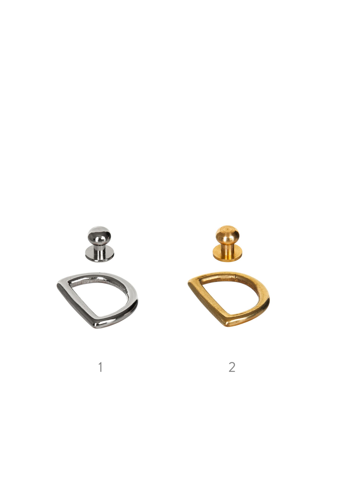 Silver and gold metal pin fasteners for leather bags, available on USMIH Grid, a modern marketplace for luxury accessories.