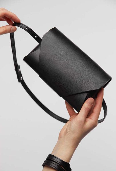 Black leather Capital of Plenty Clutch/Wallet with removable strap, available online at USMIH Grid for card and crypto payments | Join the Grid!