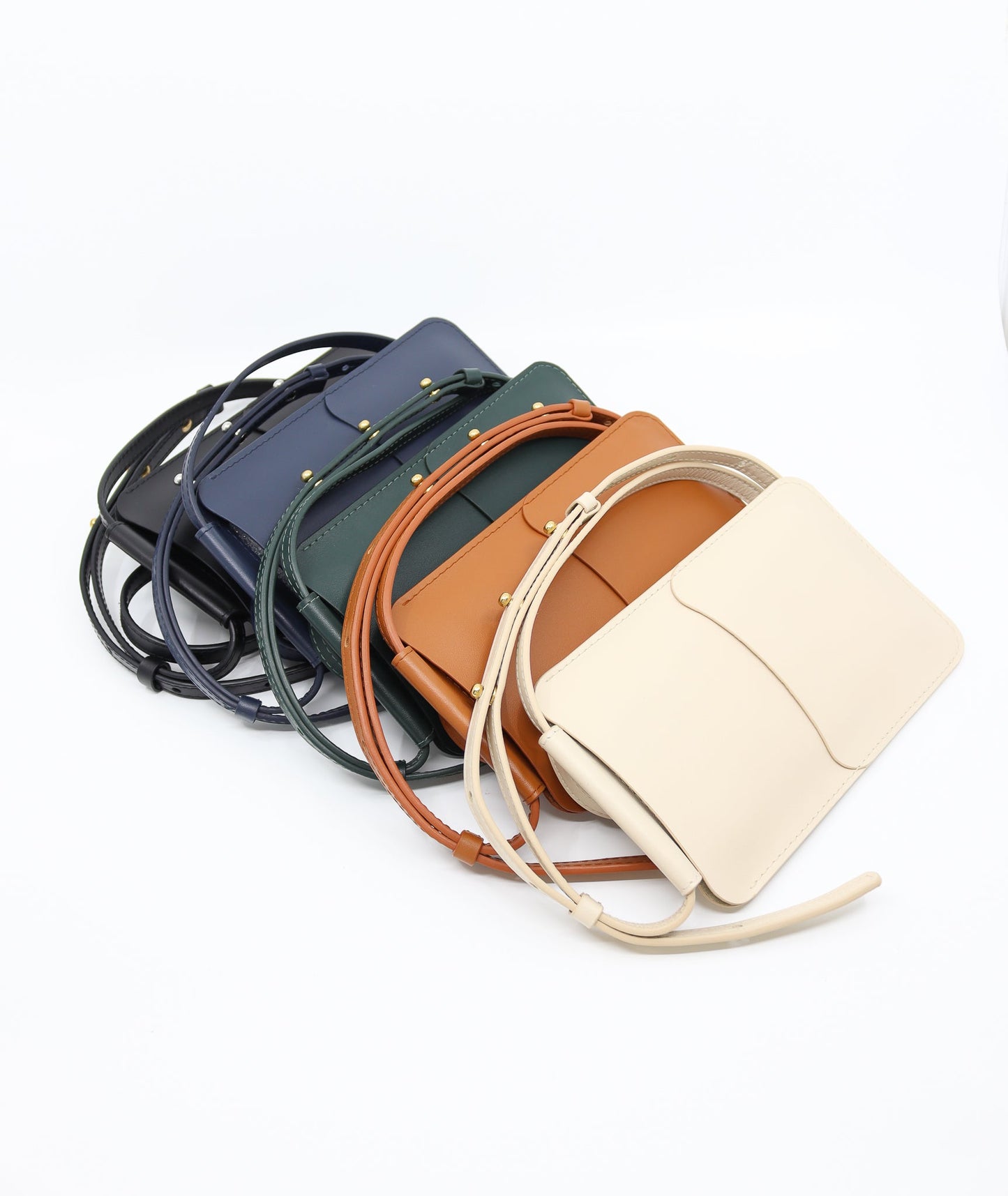 Leather crossbody phone bags in assorted colors with credit card slots, adjustable straps. Available on USMIH Grid for card and altcoin payments.