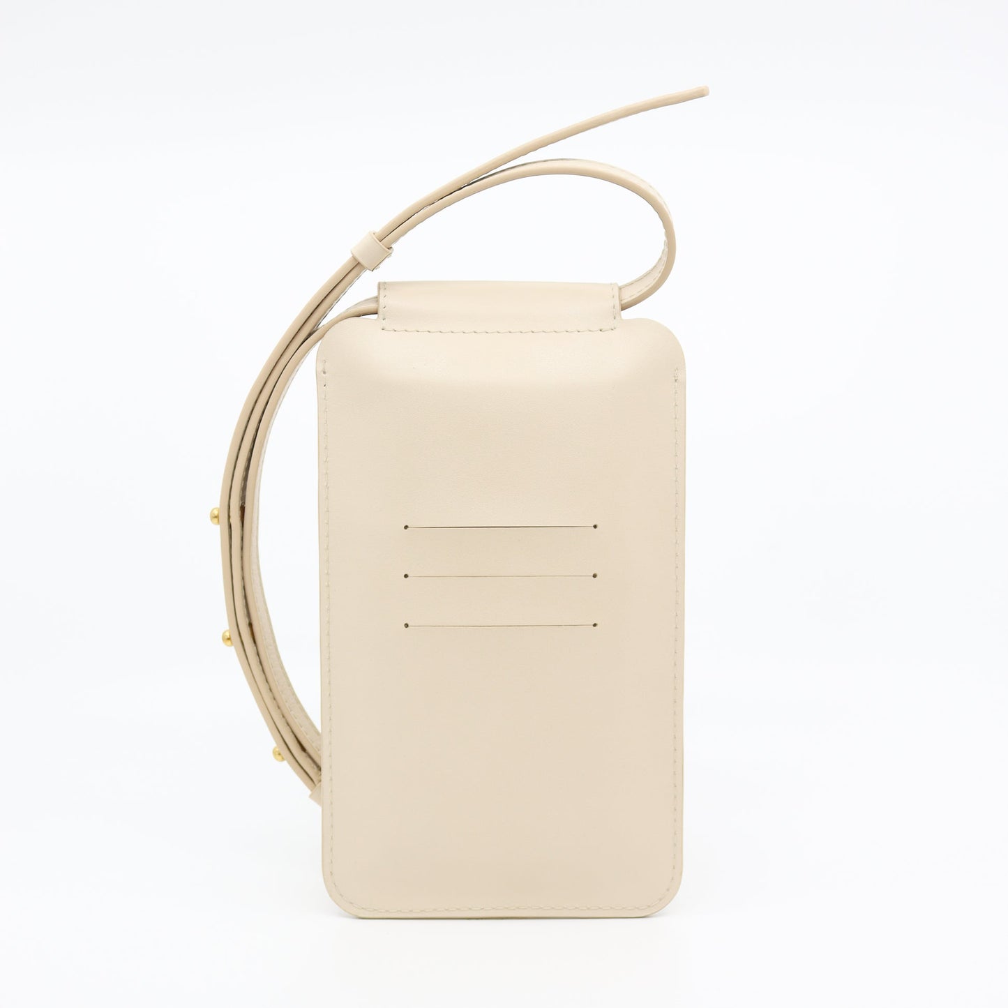 Beige leather phone bag with adjustable strap and card slots, available on USMIH Grid for card and Bitcoin payments, European brand.